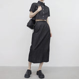 Miffa denim cropped shirt + long skirt set