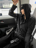 Hooded Stripe Henley Neck Long Sleeve
