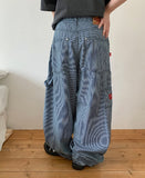 Shordan Summer Stripe Denim Balloon Wide Pants
