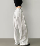 Hem Snap Cut Pin Tuck Adjust Wide Balloon Cotton Pants