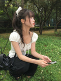 [Scrunchie set] Zans Dot Lace Puff Ribbon Blouse