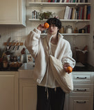 Balloon fit ribbed fleece zip-up