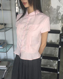 Riffen Pintuck Frill Short Sleeve Shirt