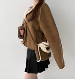 Suede Fleece Crop Jacket Mini Cross Bag Set