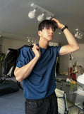 Muscle fit linen short sleeve knitwear