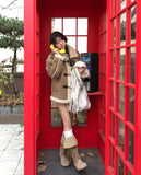 Semu lace-up fold long boots