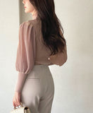 Ronia Frill Polar Pleated Puff Blouse Knit