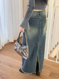 Choppin hem surgical washing denim incision long skirt