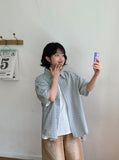 [Unisex] Kecho Seersucker Check Over Short Sleeve Shirt