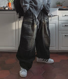 Lowkey Washing Quilting Balloon Denim Pants