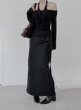 Striped knot long skirt