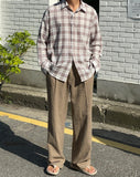 Deep linen one-tuck wide pants