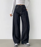 Curved Cut Line Pocket Point Wide Denim Pants