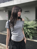 Cannon Layered Shirring Off-Shoulder T-Shirt