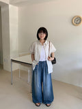 Ryuiki string washing wide denim pants