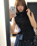 Near Unbalance High Neck Button Top