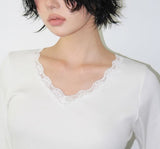 LACE TRIM V-NECK LONGSLEEVE