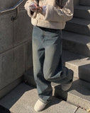 Naf washed denim wide pants