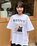 Netiku Cat Printed Over Short Sleeve Tee