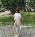 Feminine Cap Sleeves Unbalanced One-Off Short Sleeve Knit