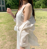 Vacation Summer Strap Sleeveless Loose Fit Shirt Set