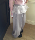 [Fleece Lining] Koha Chiffon Lace Layered Two-Way Sweatpants