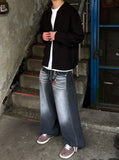 Snap Wide Black Washed Denim