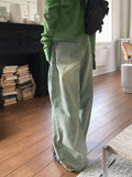 Kibe Side Pintuck Balloon Fit Vintage Washing Long Wide Denim Pants
