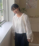 Melke Round Pin Tuck Frill Crop Blouse