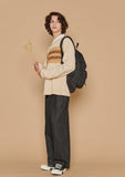 ARGYLE STRIPE V NECK SWEATER