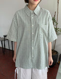[Unisex] Tevin Check Seersucker Short Sleeve Over Shirt