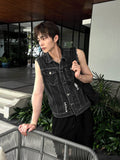 Black Denim Damage+ Sleeveless Denim Jacket