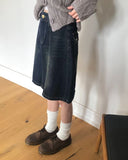 Yuan Cut Washed Denim Midi Skirt