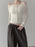 Bellin See-through Off-Shoulder Cardigan