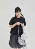 [BAONHAUS] Hae Nylon Collar Shirring Short Sleeve Blouse