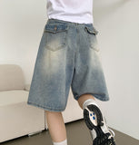 Back Pocket Washing Bermuda A-Line Knee Length Denim Shorts