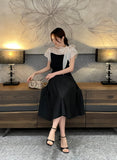 Henin Tie Color Matching Tulip Sleeve Blouse