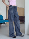 Blow D-ring Wash Long Wide Denim Pants