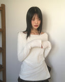 Saff Fur Slit Button Boat Neck Knit T-shirt