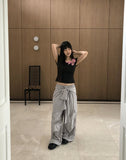 Tanen Parachute Layered Wrap Skirt Two-Way Cargo Banding Pants