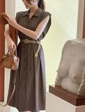 Vet Collar Shirt Sleeveless One Piece (Belt Set)