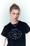 Circle Kitty Embroidered Crop Short Sleeve Tee