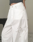 Noyal Ribbon Punching Stitch Wide Pants
