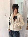 Lauder wool collar pocket knit long sleeve cardigan