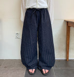 [unisex] Mubone Summer Stripe Linen Banding Wide Pants