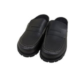 Stitched Leather Penny Loafer Mules