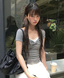 Plen Shirring RIb Slim Crop Short Sleeve T-shirt