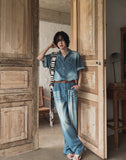 Summer ice cooling denim pants long ver.