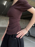 Shirring off-shoulder short sleeve tee