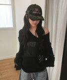 Davon Vintage Punching Damage V-Neck Knit